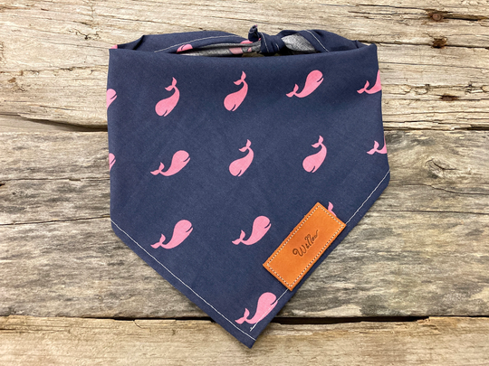 Dog Bandana, Pink Whales, Bandana Blue Ocean Personalized Leather Tag Tie On Rust Brown Boho Unisex