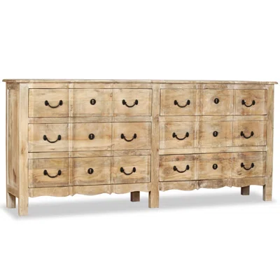 Solid 78.74" Wide 6 Drawer Mango Wood Sideboard