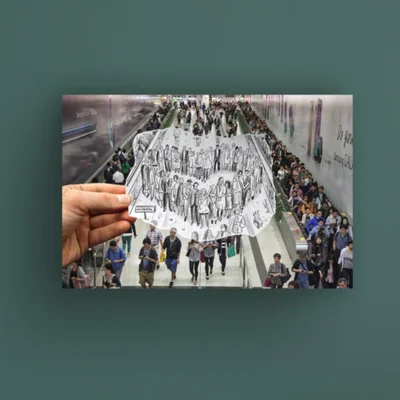 Pencil Vs Camera Hong Kong Metro Station by Ben Heine - Wrapped Canvas Photograph Print