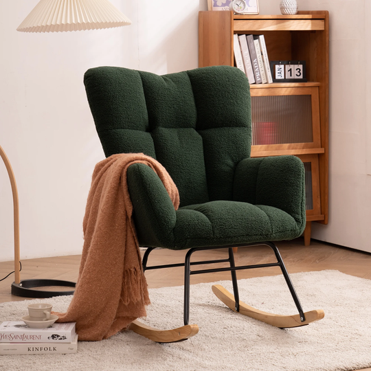 Mid Century Modern Teddy fabric Tufted Upholstered Rocking Chair Padded Seat for Living Room Bedroom