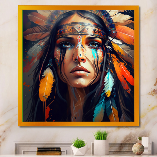 Designart 'Colorful Native American Woman VII' Contemporary Glam Framed Art Print