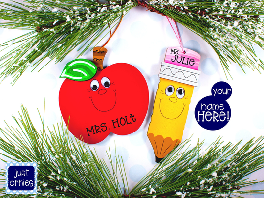 Apple Ornament // Pencil Teacher Present Kindergarten Preschool Elementary Gift