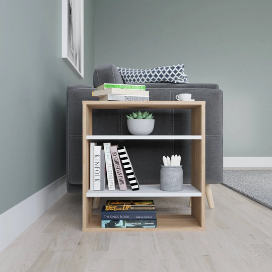 Per Side Table - Oak- White Anthracite End Modern Living Room Couch Small Bookcase Floor Shelf