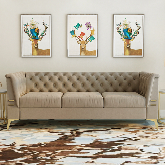 Contemporary Velvet Upholstery Sofa Pocket Spring, Tufted Cushion Flared Arm Sofa with Metal legs Multiple Cushion Seat