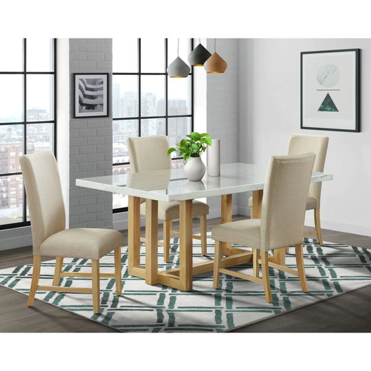 Picket House Furnishings Meyers Rectangular White Marble Top Dining Table with Natural Base