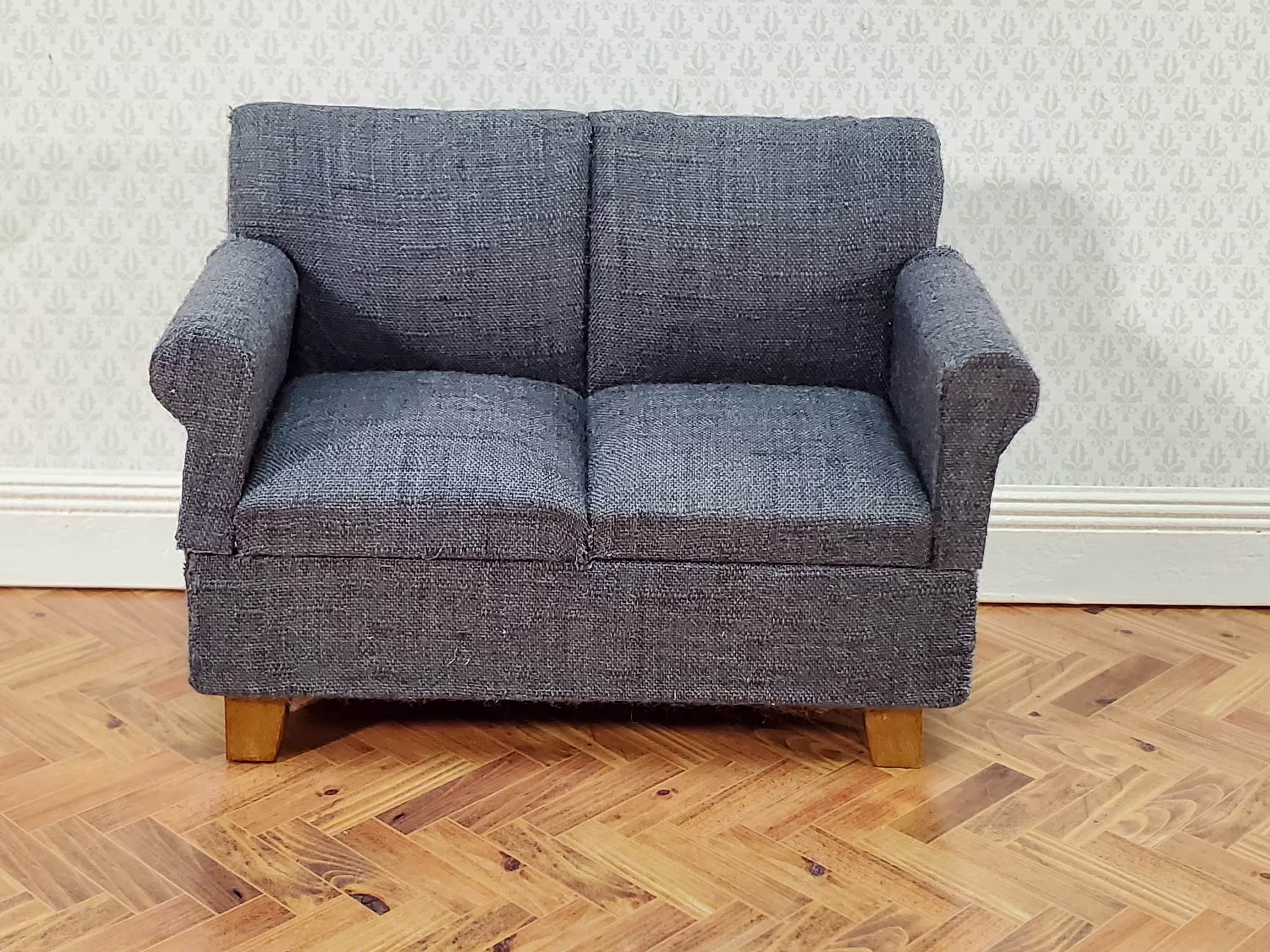 Dollhouse Modern Sofa Loveseat Couch Small Dark Gray 112 Scale Miniature Furniture