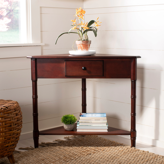 SAFAVIEH Gomez Dark Cherry Corner Table - 33.9" x 17.3" x 28"