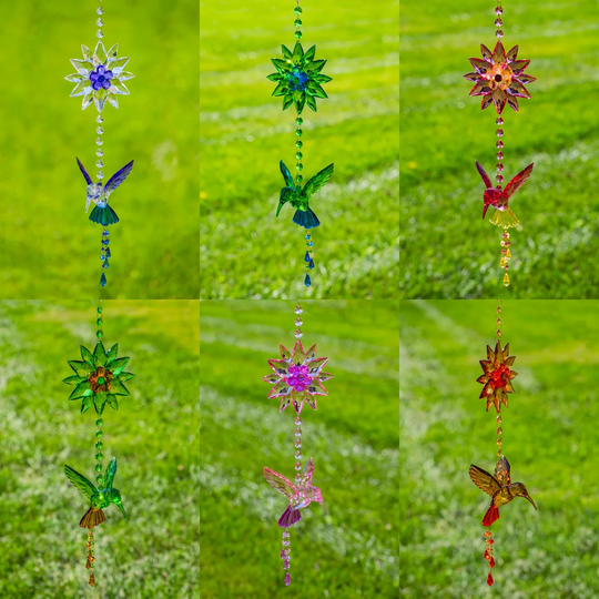 Hanging Acrylic Hummingbird with Sunflowers in 6 Assorted Colors - 3.75x4.75x18