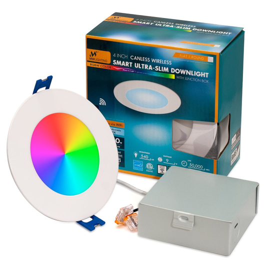 MW Lighting 4 Inch LED Canless Ultra-Slim Smart RGBW Recessed Light, 650 Lumens