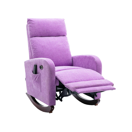 Modern Comfortable Purple Rocking Chair with 8 Massaging Modes - 25.59'' x 38.18'' x 38.58''