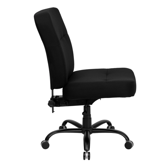 Tisar Big and Tall Black Fabric Armless Swivel Adjustable Office Chair with Extra Wide Seat