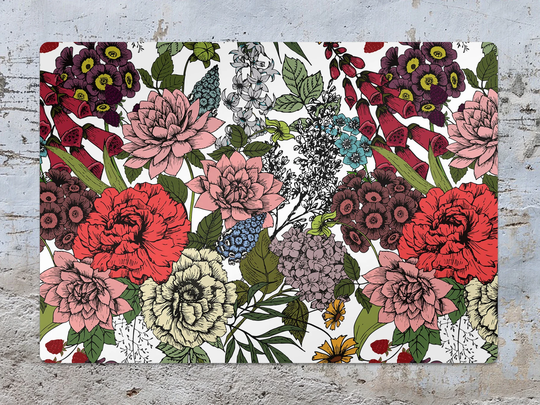 Full Color Vintage Bouquet Chair Mat, Green Splat Pink Vinyl Floor Floral Protective Pad, Area Rug, Gift Idea