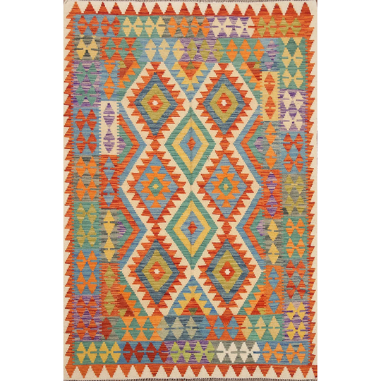 Colorful Kilim Reversible Area Rug Hand-woven Wool Carpet - 4'8"x 6'5"