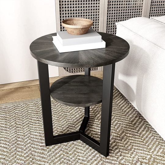 End Table Solid Wood 2-Tier Circle Side Table Nightstand - 19'3" x 24"