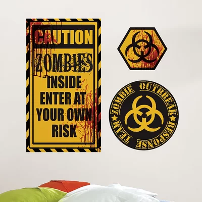 3 Piece Caution Zombies Quote Wall Decal Set
