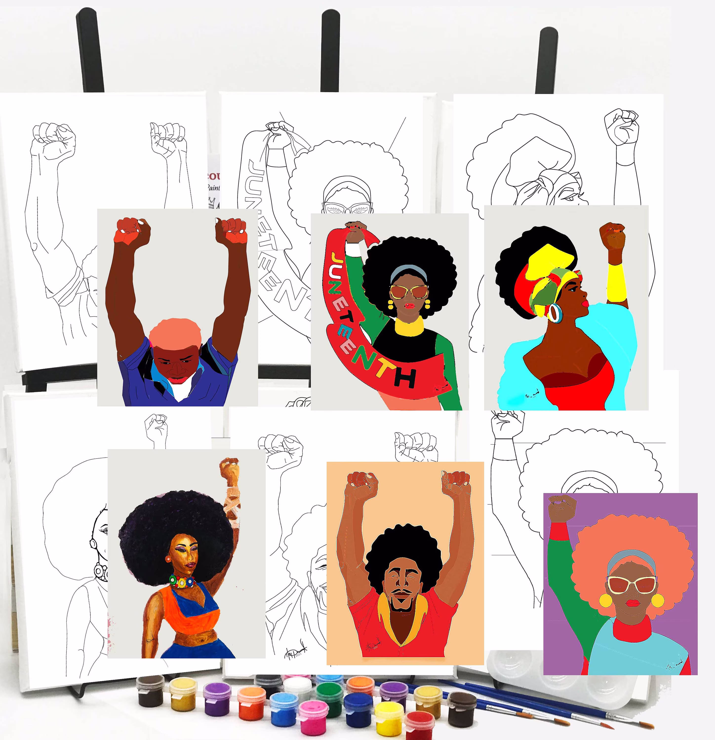 Diy Paint & Sip Canvas - Juneteenth Art Kit Black History Celebration Bubalapa Painting | 6 Pack, 24 Paint Pots