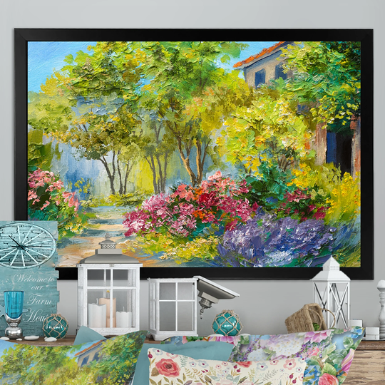 Designart 'Colorful Flowers In Mediterranean House VIII' Cabin & Lodge Framed Art Print