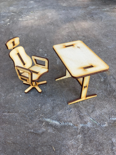 Wooden Miniature Office Desk & Chair