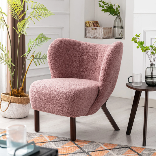 Nestfair Modern Accent Chair Lambskin Sherpa Wingback Tufted Side Chair