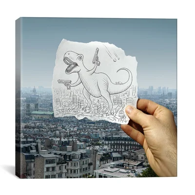 'Pencil with Camera 10 - Angry Dino' by Ben Heine Photographic Print on Wrapped Canvas