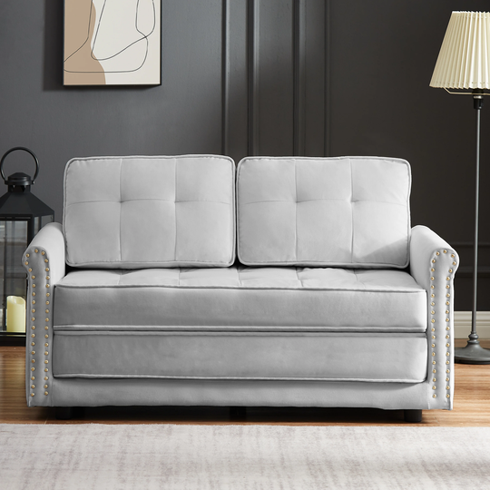 Velvet Futon Sofa Bed with Armrest, Modern Convertible Sleeper Sofa for Living Room