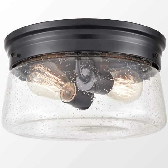 Monza Matte Black Flush Mount Ceiling Light Seeded Glass Shade 2-Light