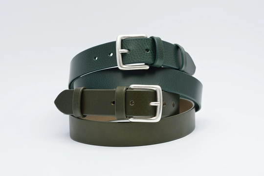 Green Leather Belt, Full Grain Jeans Handmade Belt