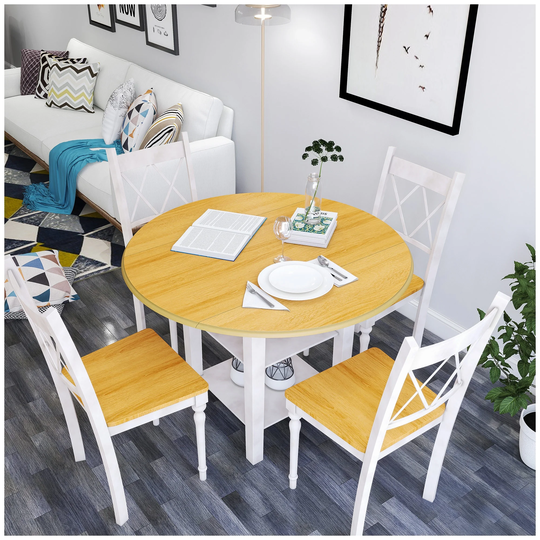 Drop Leaf Dining Tables - Natural Distressed White Table and Chair Set