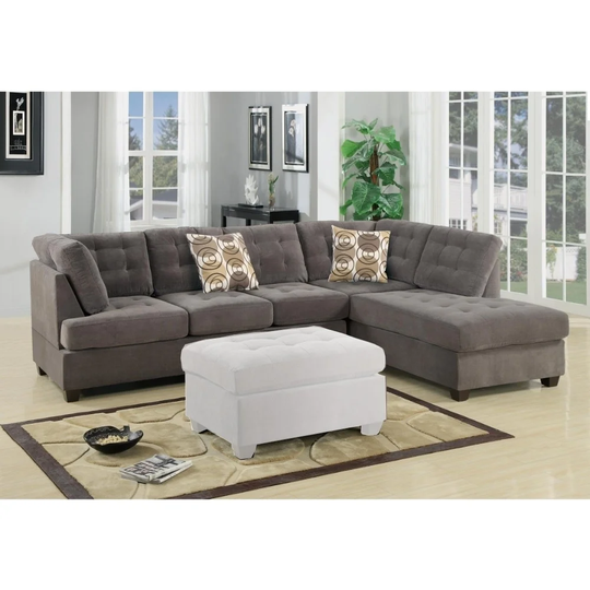 Luxurious And Plush 2-Piece Corduroy Sectional Sofa In waffle Suede Charcoal