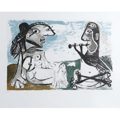 Femme Assise Et Joueur De Flute by - Painting on