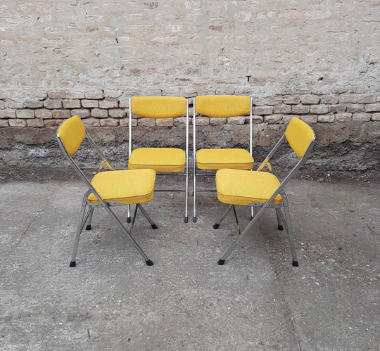 Set Od 4 Vintage Dining Folding Chair Made in Germany 60's, Retro Chairs, Very Rare, Yellow Mid Century Chairs