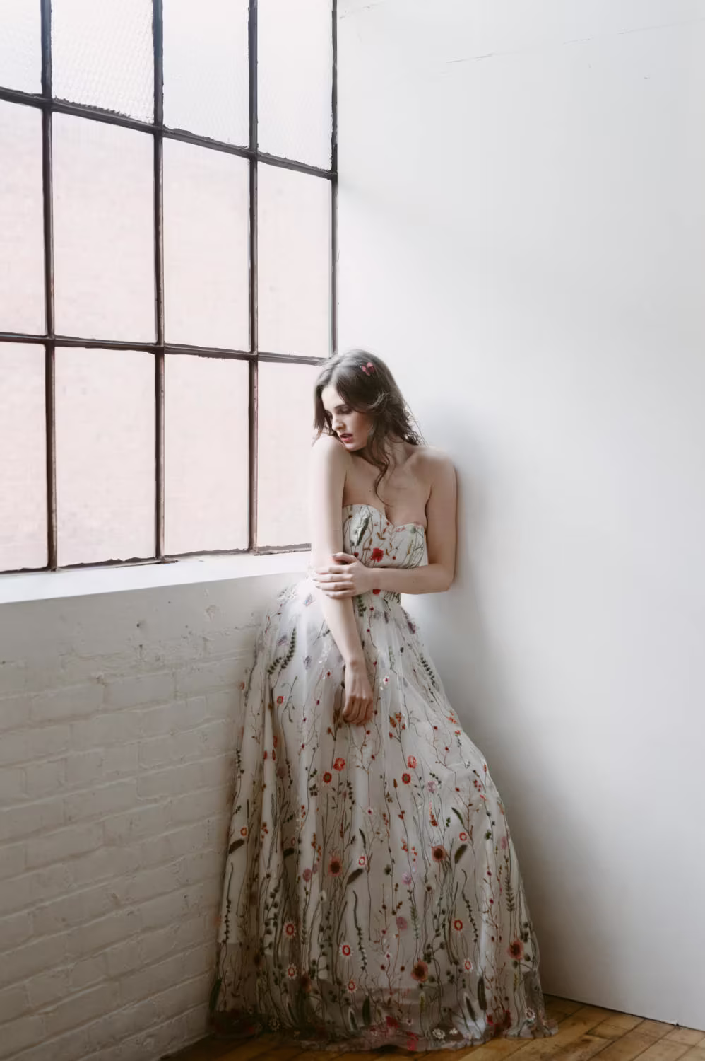 Embroidered Gown, Floral Wedding Dress, Embroidered Prom Spring Dress
