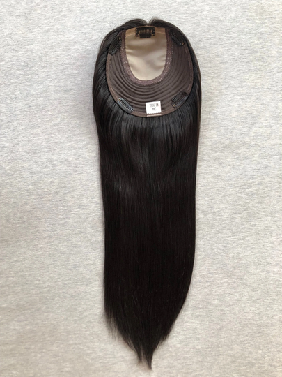 16" 20" 6x6.5" Silk Base Natural Color European Hair Topper; Look Human Toupee, #1B