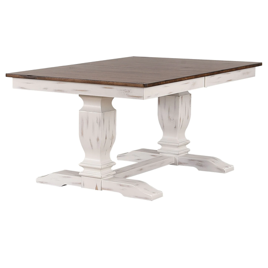 Iconic Furniture Company 42"x64"x82" Double Pedestal Transitional Distressed Cocoa Brown/Cotton White Table