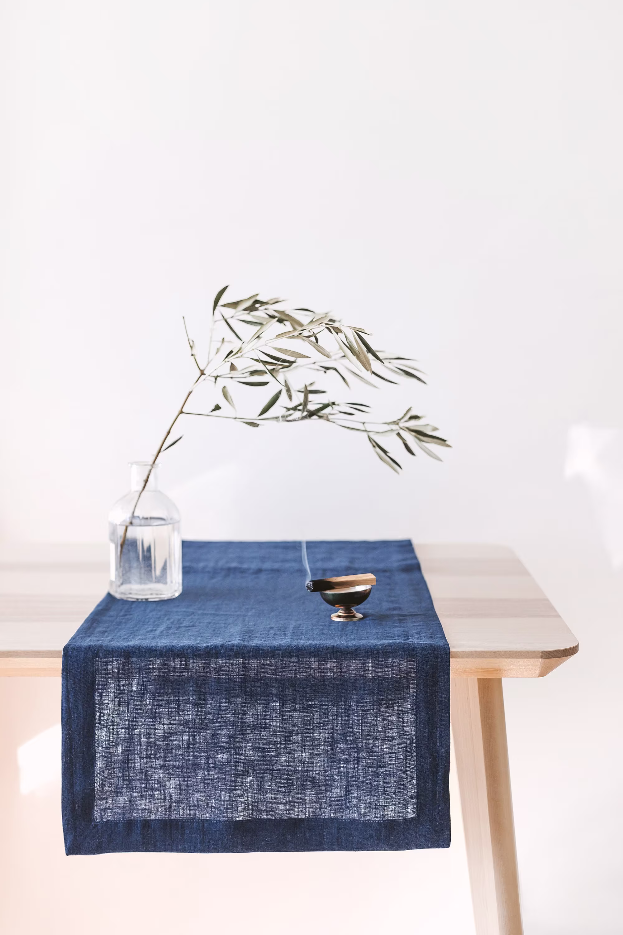 steel Blue Softened Linen Table Runner, Wedding Linens