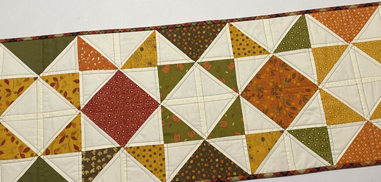 Quilted Fall Table Runner, Thanksgiving Topper, Flowers Pumpkins Modern Rustic Runner