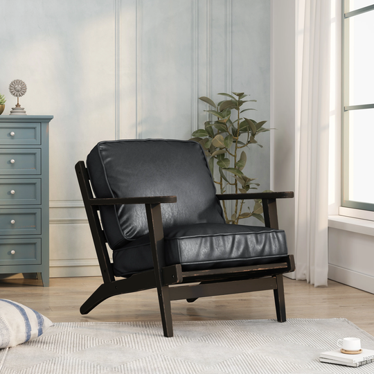 Mid-century PU leather arm chair with removable cushion