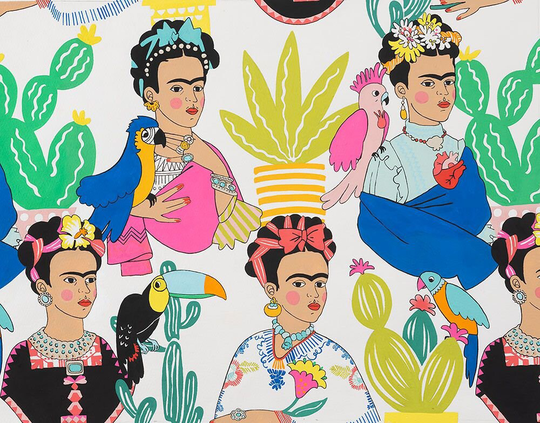 Frida Con Las Plumes - Pattern # 8857A Natural Mexican Folkloric Alexander Henry 100% Cotton Woven Fabric Choose Your Cut