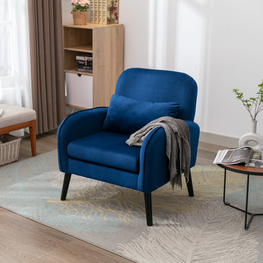 Comfortable Thickening Upholstered Accent Chair with Solid Wood Legs and Waist Cushion for Living Room Lounge Chair