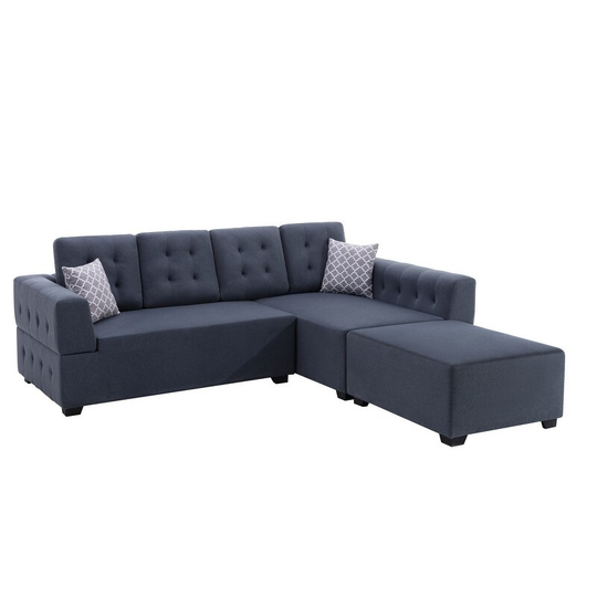 Ordell Linen Sectional Sofa with Right Facing Chaise Ottoman & Pillows