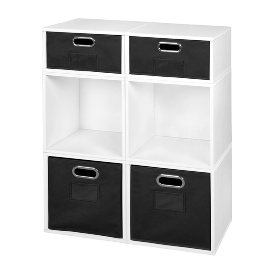 Noble Connect Storage Set- 4 Full Cubes/2 Half Cubes with Foldable Storage Bins- White Wood Grain/Black