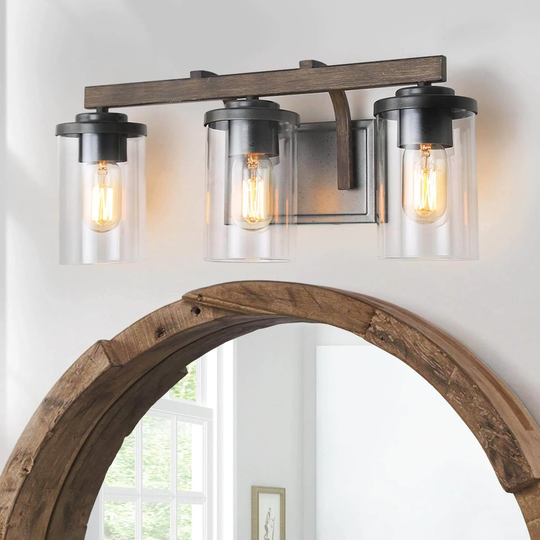 Modern Farmhouse 4-Light Bathroom Vanity Light Industrial Metal Cylinder Wall sconces with Clear Glass