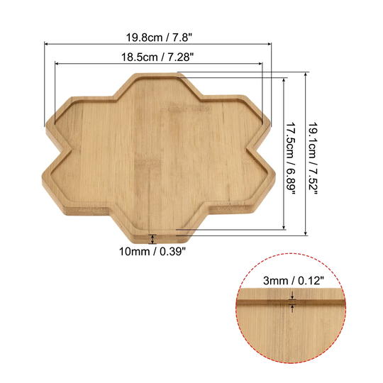 2pcs Plant Pot Saucer 19.8x19.1cm Bamboo Polygonal Flower Drip Tray - Natural Wooden Color