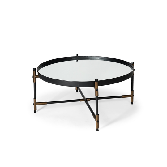 Marshall Black Round Mirrored Top W/Metal Base Coffee Table