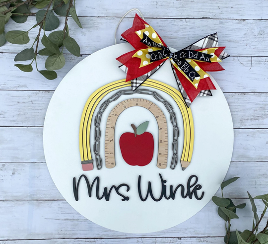 Personalized Teacher Door Hanger Name Sign Pencil Rainbow Gift Appreciation Classroom Décor