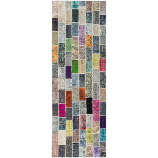 ECARPETGALLERY Hand-knotted Color Transition Patchwork Multi Wool Rug - 3'2 x 10'3