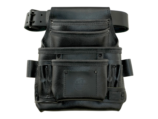 Graintex 10 Pocket Nail & Tool Pouch Rugged Black Color Top Grain Leather With 2'' Belt