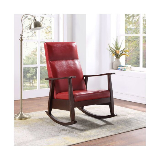 Modern Rocking Chair, PU Espresso Finish, Suitable for Living Room, Red
