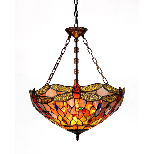 Tiffany Style Dragonfly Design 3-light Inverted Pendant