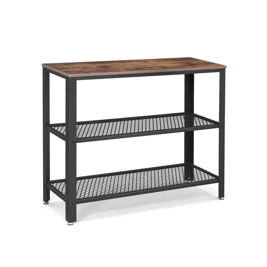 Industrial Rustic Brown Console Table with 2 Shelves - 40"L x 13.8"W x 31.5"H